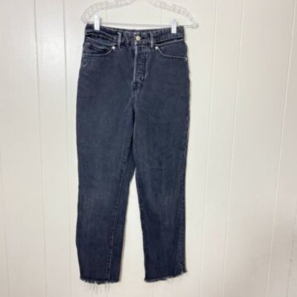 Good American Good Boy Ripped High Waist Split Hem Jeans Black Size 4/27 EUC - Picture 1 of 10